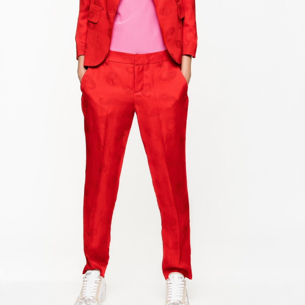 Red Tailored Satin Trousers - Women
